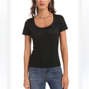 Liz Claiborne Scoopneck Ribbed Shirt, Black, Size Small